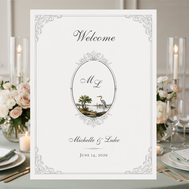 Vintage fransk landskapsmonogram bröllopsaffisch poster (Skapare uppladdad)