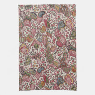 Vintage fransk lantlig blomster fågel chintz konst kökshandduk