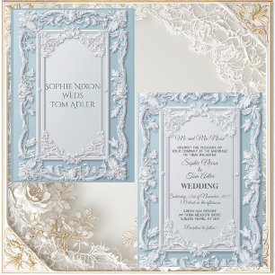 Vintage fransk lantlig shabby chic blå bröllops- inbjudningar