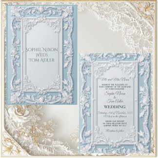 Vintage fransk lantlig shabby chic blå bröllops- inbjudningar