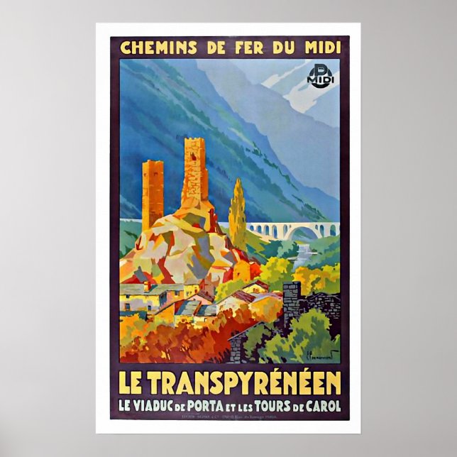 Vintage Fransk Le Transpyrénéen Travel Poster (Framsidan)