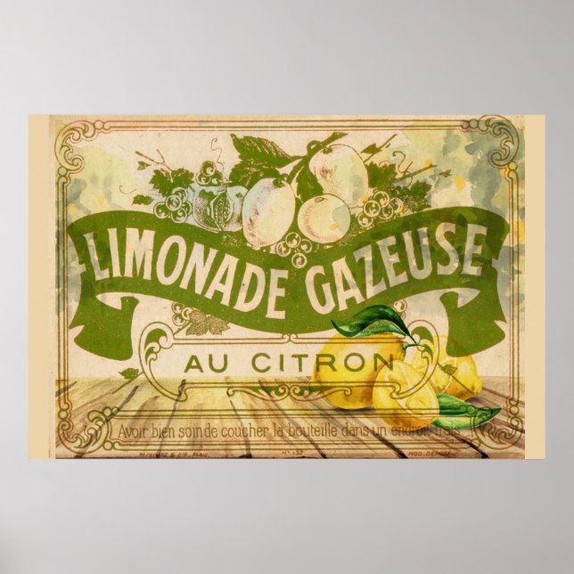 Vintage Fransk Lemonade Summer Citrus Lemons Poster (Framsidan)