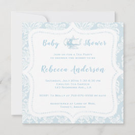 Vintage Fransk Light Blue Damask Baby Shower Tea Inbjudningar