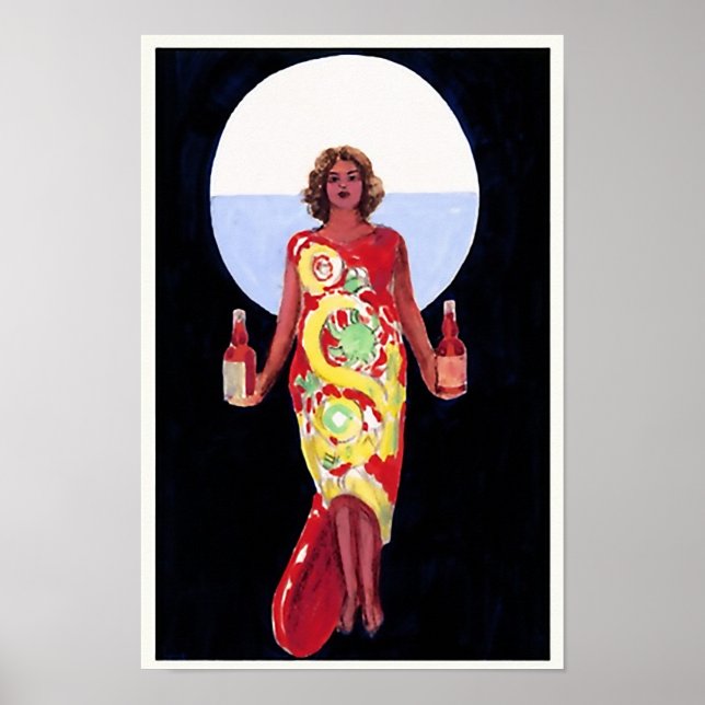 Vintage Fransk Liqueur Woman 1920 Art Deco Poster (Framsidan)