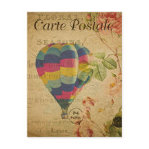 Vintage Fransk Luftballong Blommigt Pos för