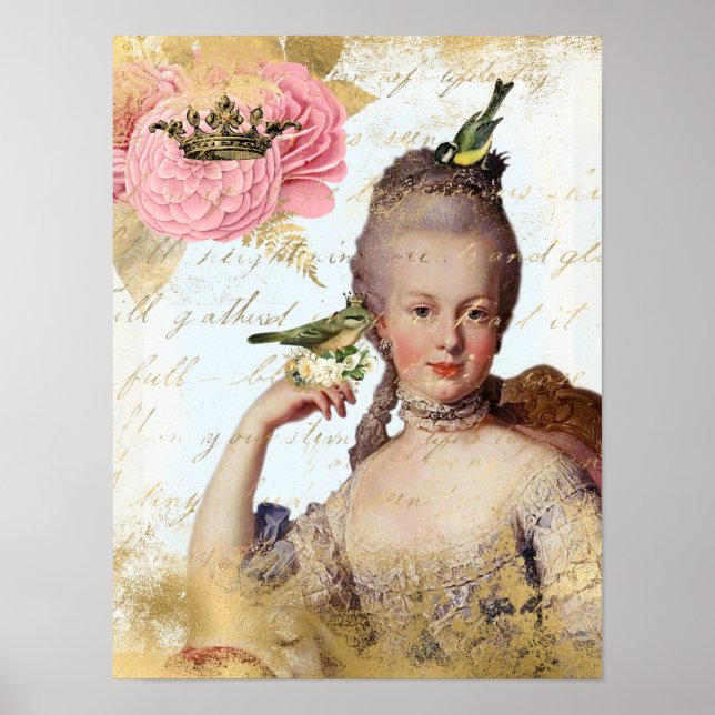 Vintage Fransk Marie Antoinette shabby Poster (Framsidan)