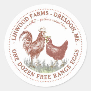 Vintage Fransk märkning av höns och tupp äggkarton Runt Klistermärke