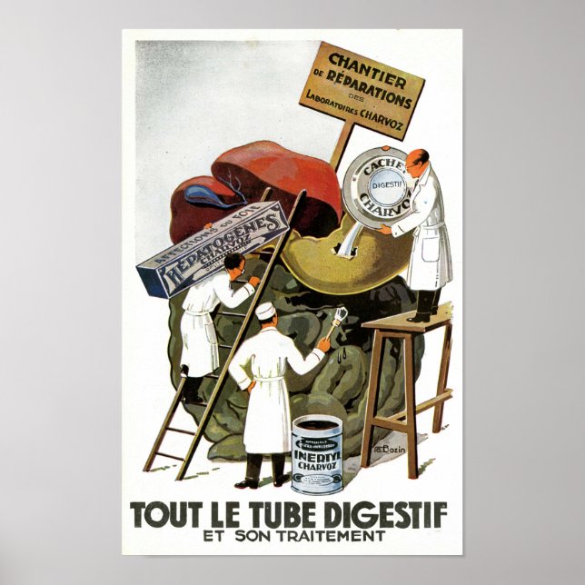 Vintage fransk matsmältningssystem medicinsk affis poster (Framsidan)