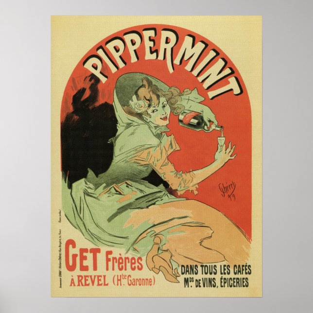 Vintage Fransk mint liqueur och Chéret Poster (Framsidan)