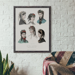 Vintage Fransk Mode Illustration Kvinnor i hattar Poster