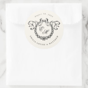 Vintage fransk monogram krans elegant bröllop runt klistermärke