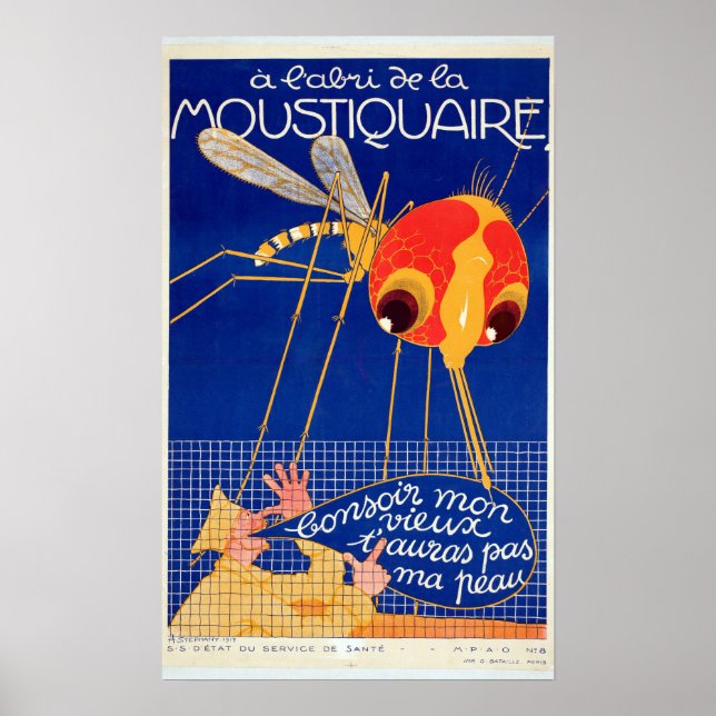 Vintage Fransk Mosquito Pest Control Reklam Poster (Framsidan)