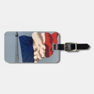 Vintage Fransk National Flagga & Eiffel Torn Bagagebricka