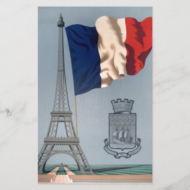 Vintage Fransk National Flagga & Eiffel Torn Brevpapper (Framsida)