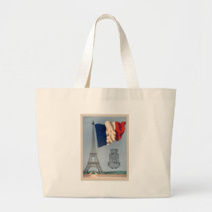 Vintage Fransk National Flagga & Eiffel Torn Jumbo Tygkasse