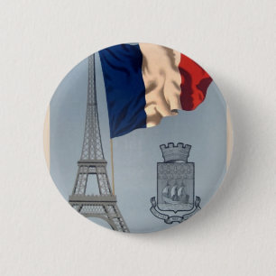 Vintage Fransk National Flagga & Eiffel Torn Knapp