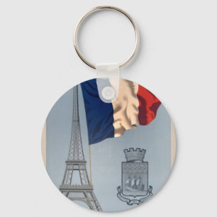 Vintage Fransk National Flagga & Eiffel Torn Nyckelring