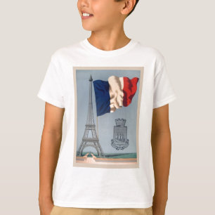 Vintage Fransk National Flagga & Eiffel Torn T-shirt