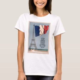 Vintage Fransk National Flagga & Eiffel Torn Tee