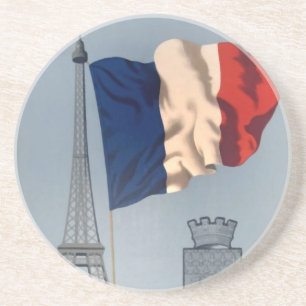 Vintage Fransk National Flagga & Eiffel Torn Underlägg