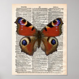 Vintage Fransk ordlista med Peacock butterfly Poster