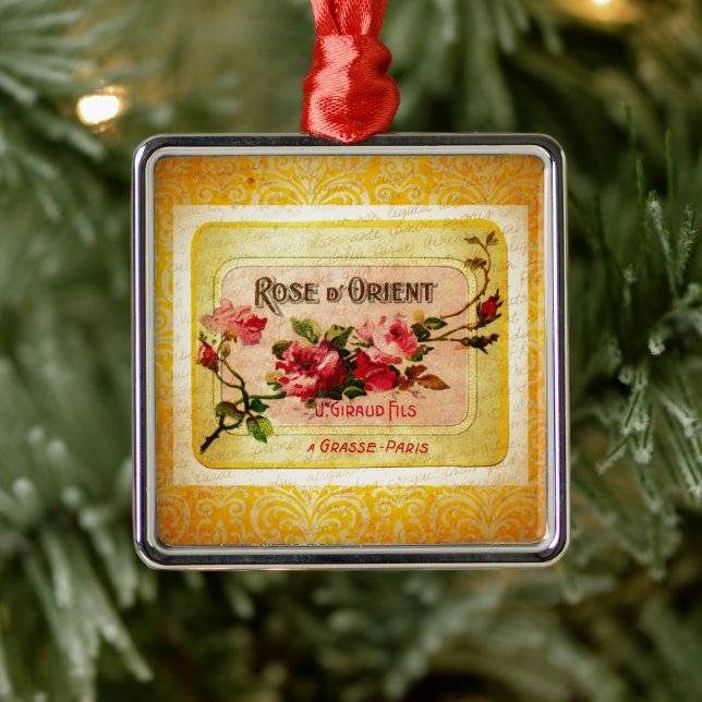 Vintage Fransk Parfym etikett Julgransprydnad Metall (Träd)