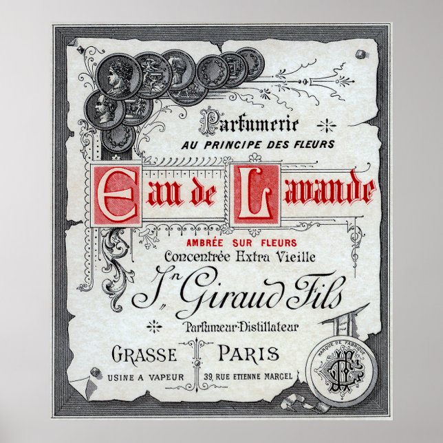 VINTAGE FRANSK PARFYM ETIKETT POSTER (Framsidan)