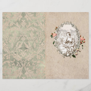 Vintage Fransk Peasant Girl Rosa ros Journal Page