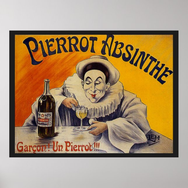 Vintage Fransk Pierrot Absinthe Advertisement Poster (Framsidan)