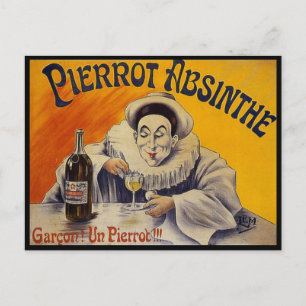 Vintage Fransk Pierrot Absinthe Advertisement Vykort