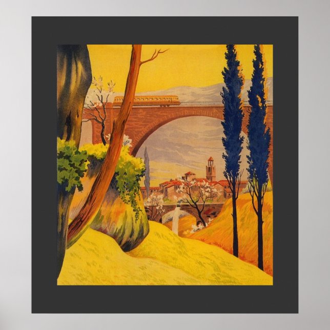 Vintage Fransk Railroad Travel Poster (Framsidan)