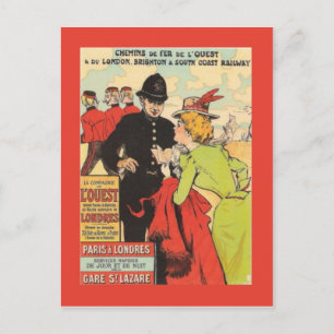 Vintage Fransk Railway poster, Paris till London Vykort