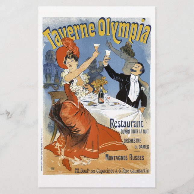 Vintage Fransk Reklam Taverne Olympia Brevpapper (Framsida)