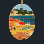 Vintage Fransk Riviera Beach Julgransprydnad Keramik<br><div class="desc">Reklammålning för vintage Fransk-turism</div>