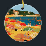 Vintage Fransk Riviera Beach Julgransprydnad Keramik<br><div class="desc">Reklammålning för vintage Fransk-turism</div>