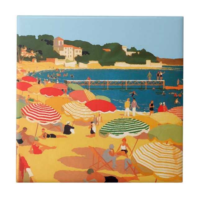 Vintage Fransk Riviera Beach Kakelplatta (Framsidan)
