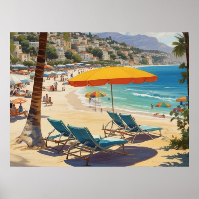 Vintage Fransk Riviera Beach Poster (Framsidan)