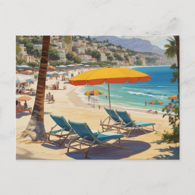 Vintage Fransk Riviera Beach Vykort (Framsida)