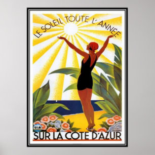 Vintage Fransk Riviera, Frankrike- Poster