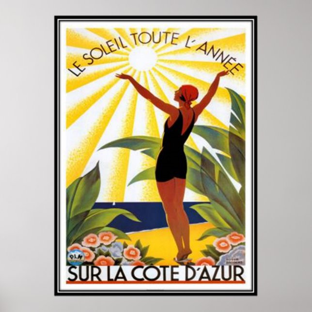 Vintage Fransk Riviera, Frankrike- Poster (Framsidan)