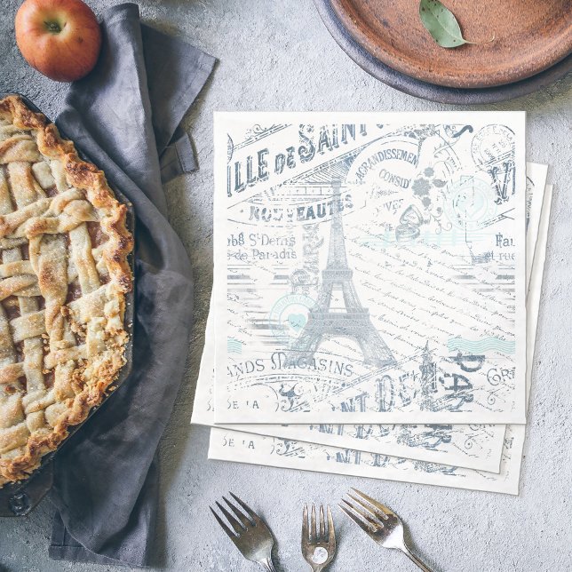 Vintage Fransk Romantik Collage Blue ID226 Pappersservett (Skapare uppladdad)