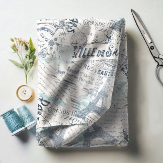 Vintage Fransk Romantik Collage Blue ID226 Tyg