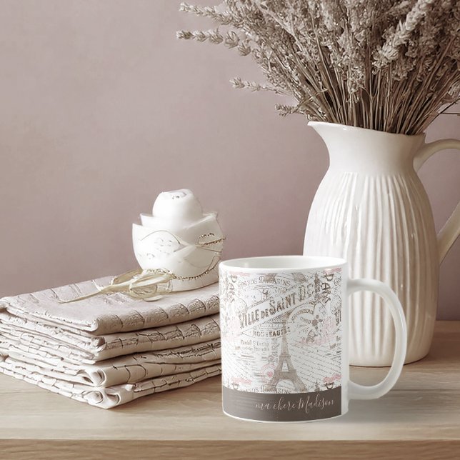 Vintage Fransk Romantik Collage Rosa ID226 Kaffemugg (Skapare uppladdad)