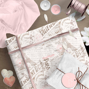 Vintage Fransk Romantik Collage Rosa ID226 Presentpapper