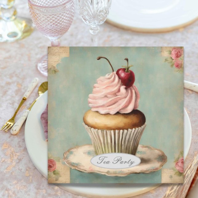 Vintage Fransk Rosa Cupaka Födelsedagsfest Inbjudningar (Vintage French Pink Cupcake Birthday Party Invitation)