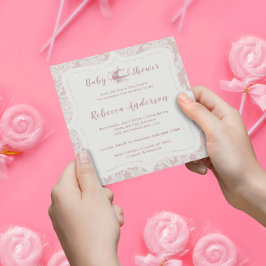 Vintage Fransk Rosa Damask Baby Shower Tea Party Inbjudningar