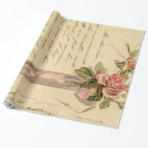 Vintage Fransk Rosa ros Presentpapper