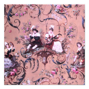 Vintage Fransk Rosa Toile Victorian Stil Blommigt Fototryck