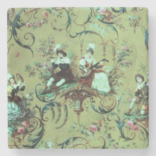 Vintage Fransk Sage Grönt Toile Victorian Blommigt Stenunderlägg