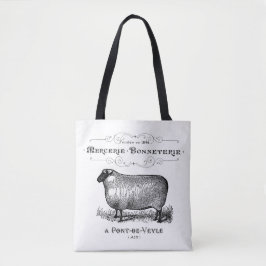 Vintage Fransk Sheep Typography Farmhouse Tote Bag Tygkasse